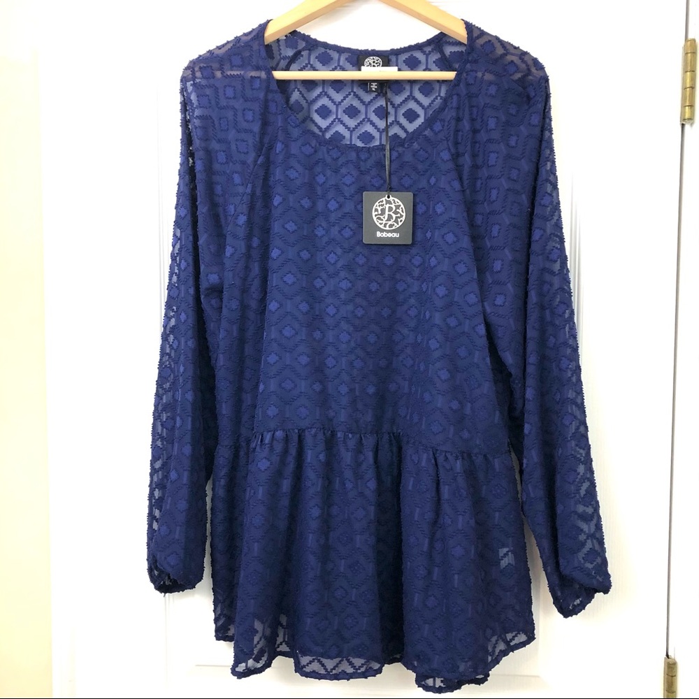 Bobeau Royal Blue Top Peplum Boho Diamond Pattern